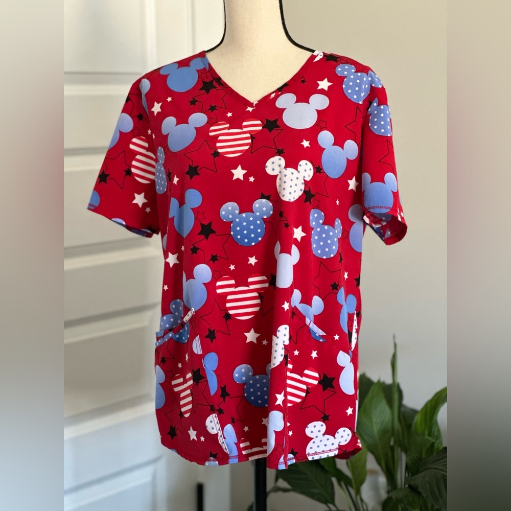Patriotic Mickey Mouse themed scrub top by Disney